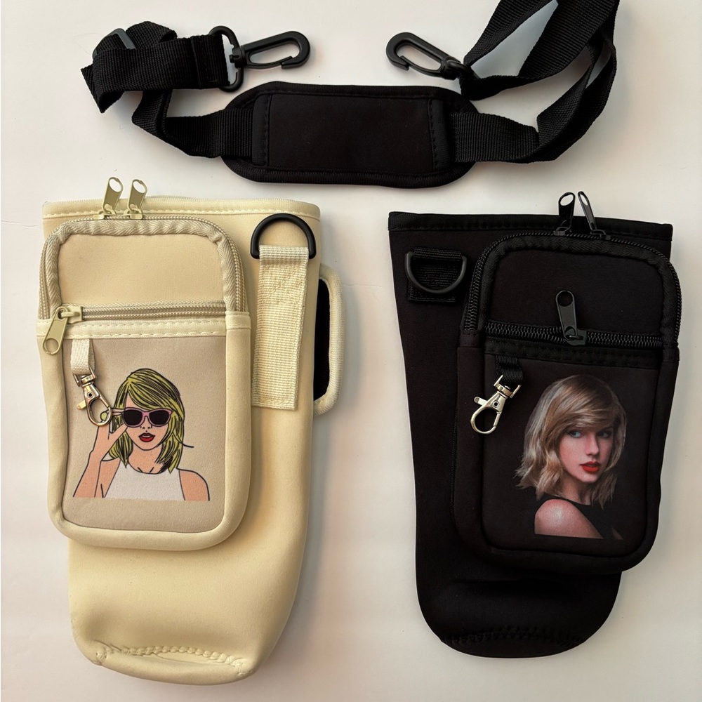 Taylor Swift Water Bottle Carrier Bag With Pocket and Strap